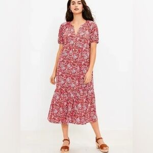 LOFT Red Floral Midi Dress size M